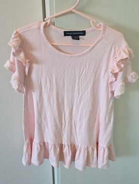 French Connection Pale Pink Ruffle Sleeve Peplum Top